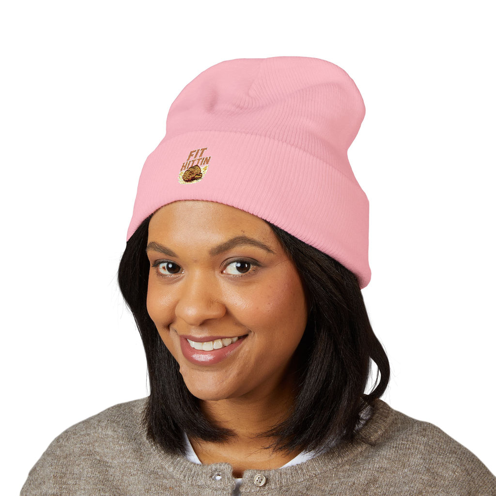 Embroidered 'Fit Flu' Coffee Donut Beanie — Cozy Cuffed Winter Hat