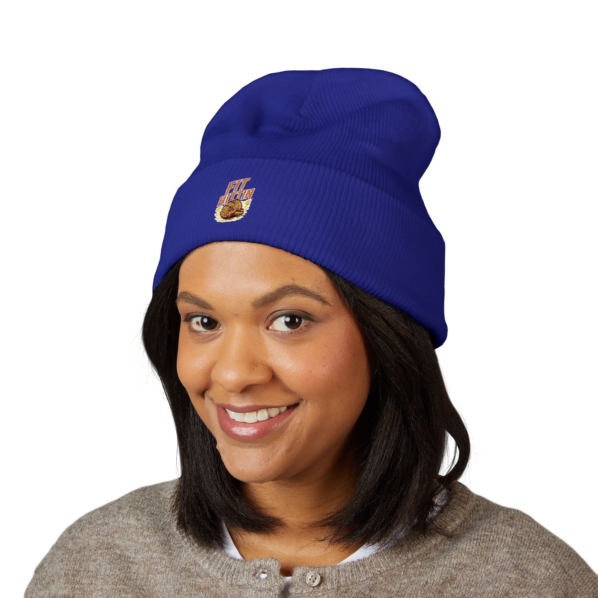 Embroidered 'Fit Flu' Coffee Donut Beanie — Cozy Cuffed Winter Hat