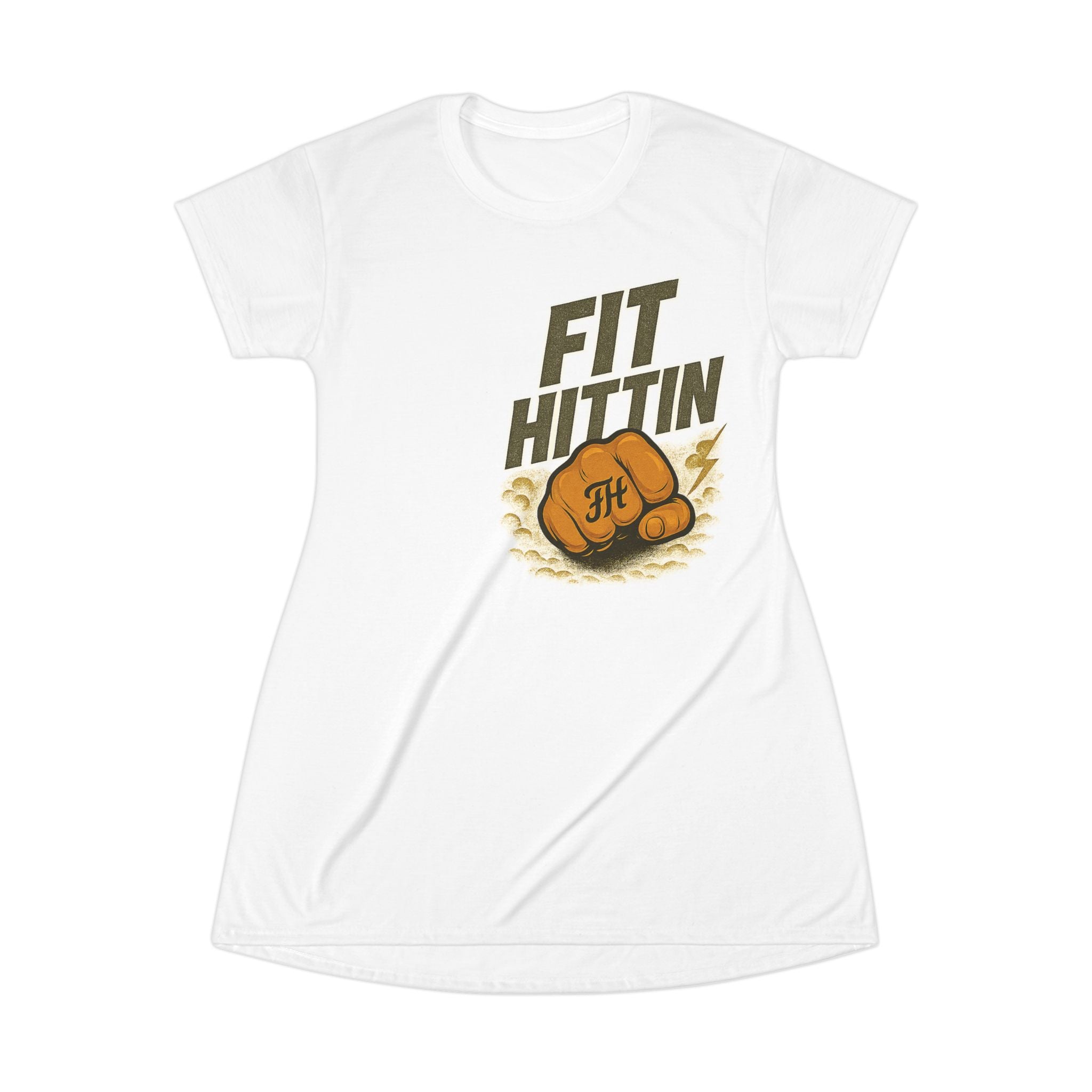 Fit Hittin Boxing Graphic T‑Shirt Dress — Casual Sporty Workout Tee Dress