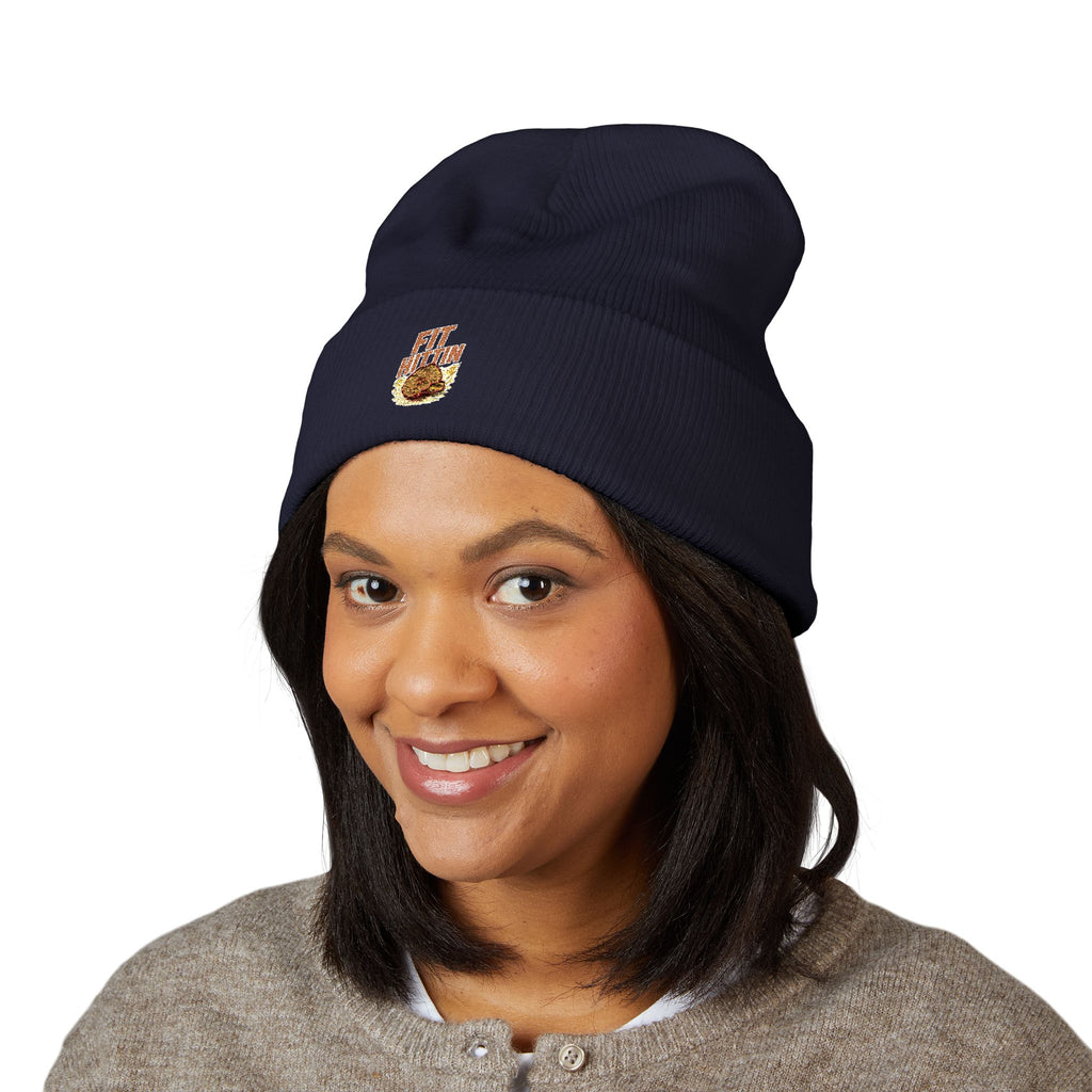 Embroidered 'Fit Flu' Coffee Donut Beanie — Cozy Cuffed Winter Hat