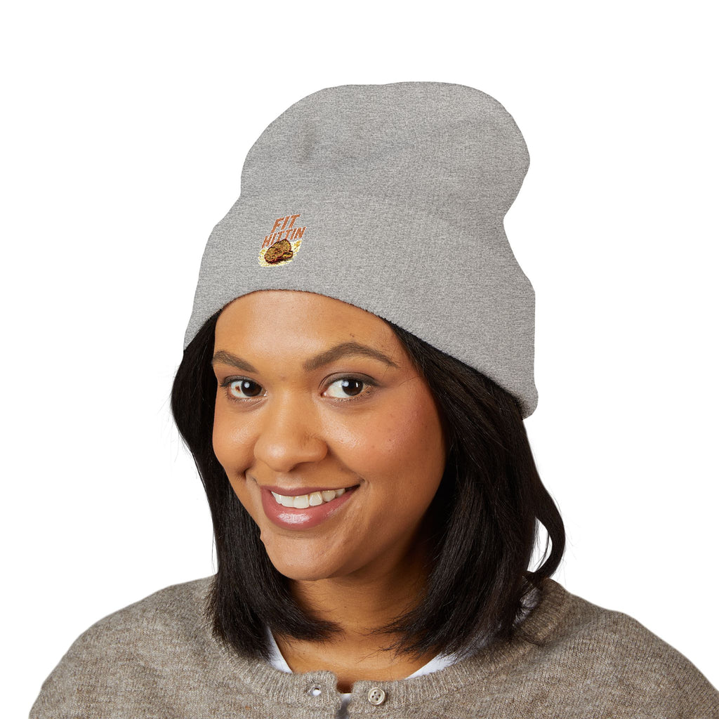 Embroidered 'Fit Flu' Coffee Donut Beanie — Cozy Cuffed Winter Hat
