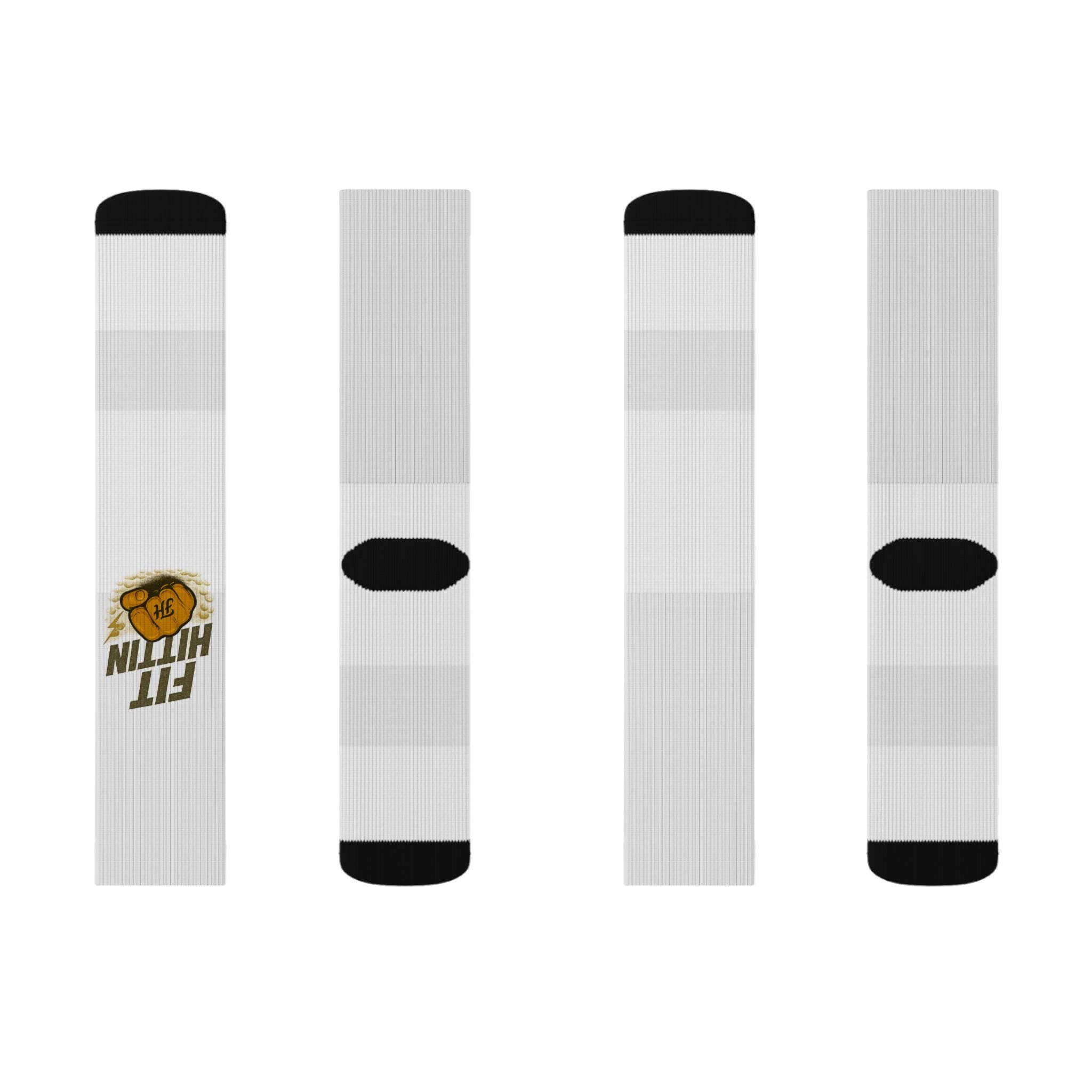 Custom Sublimation Crew Socks — 'Fit Hitin' Logo Athletic Socks