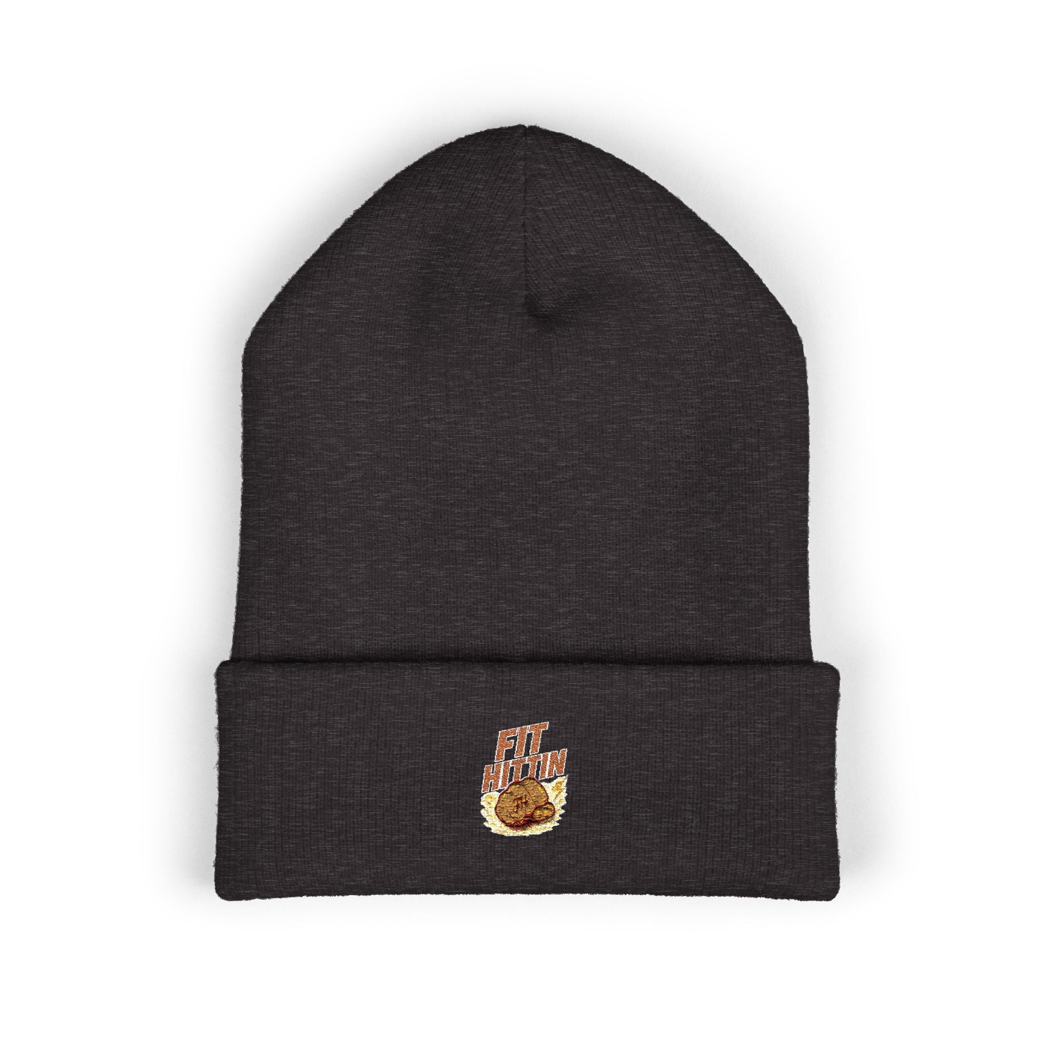 Embroidered 'Fit Flu' Coffee Donut Beanie — Cozy Cuffed Winter Hat