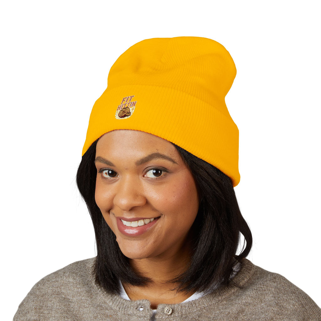 Embroidered 'Fit Flu' Coffee Donut Beanie — Cozy Cuffed Winter Hat