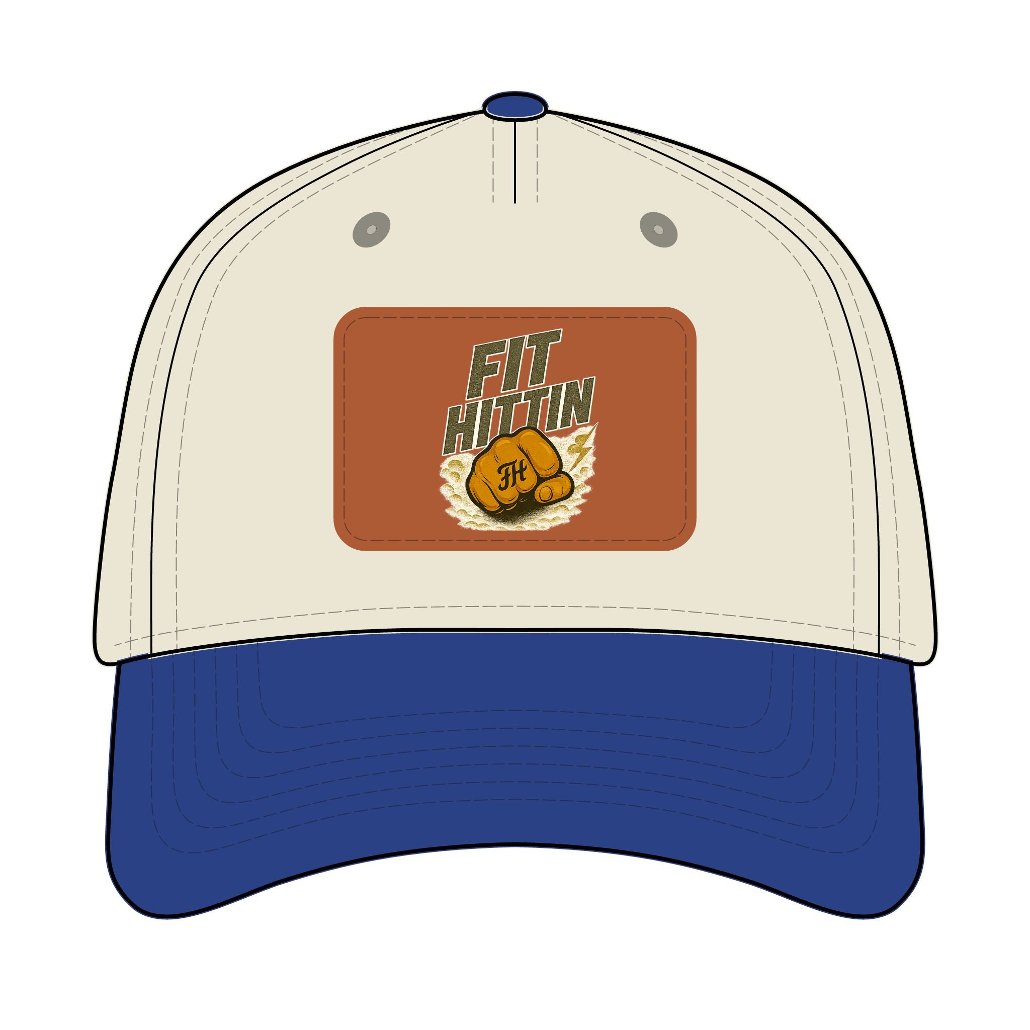 Vintage Boxing Leather Patch Baseball Cap — “Fit Hard” Mid-Profile Hat