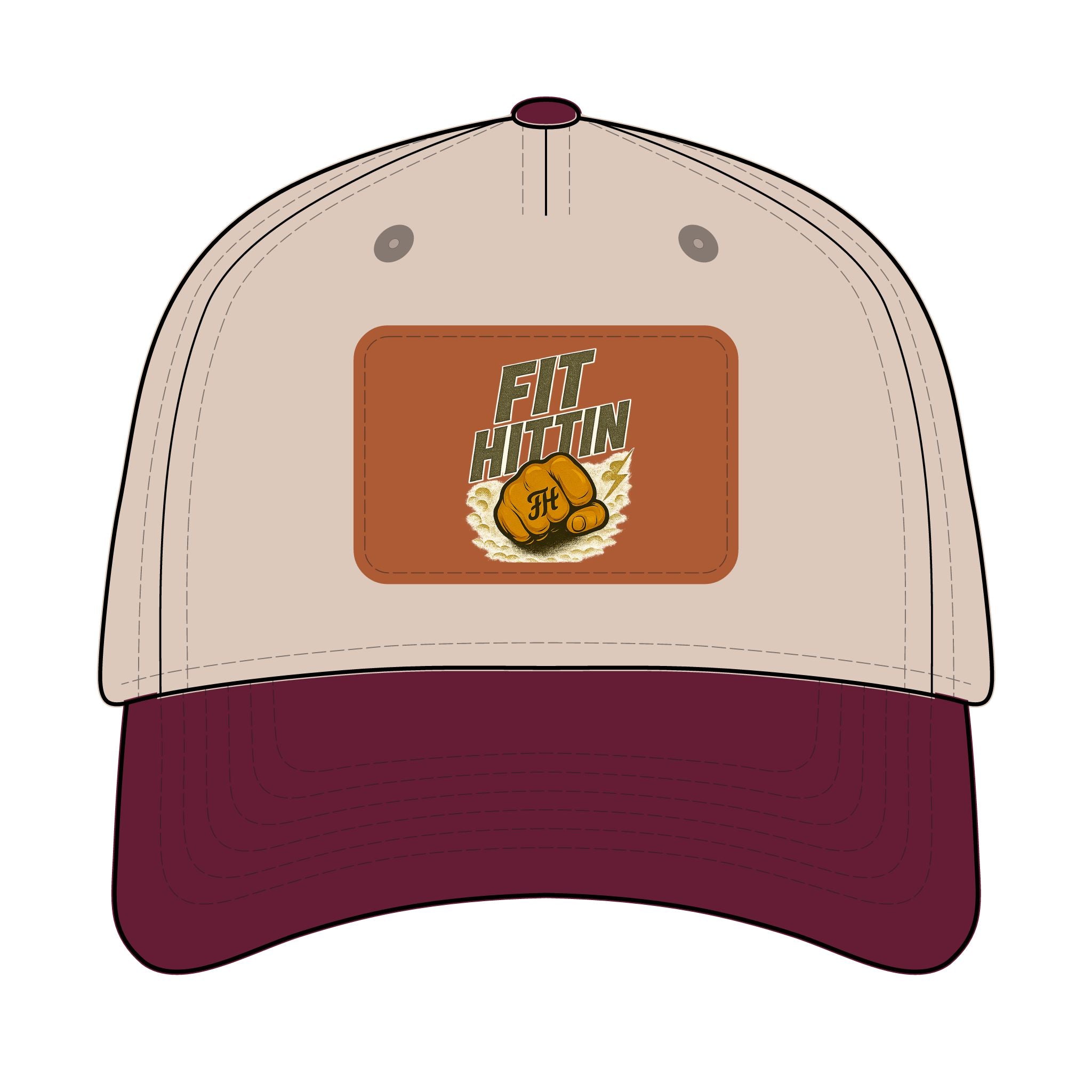 Vintage Boxing Leather Patch Baseball Cap — “Fit Hard” Mid-Profile Hat