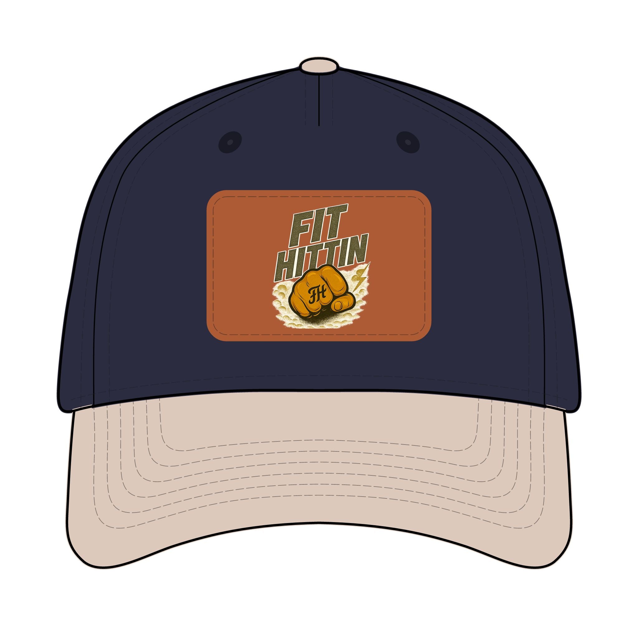 Vintage Boxing Leather Patch Baseball Cap — “Fit Hard” Mid-Profile Hat