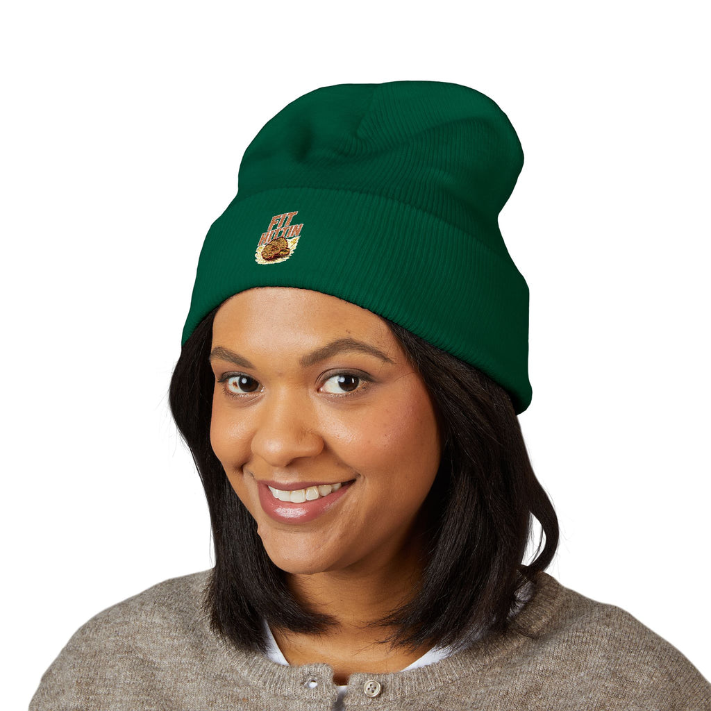 Embroidered 'Fit Flu' Coffee Donut Beanie — Cozy Cuffed Winter Hat