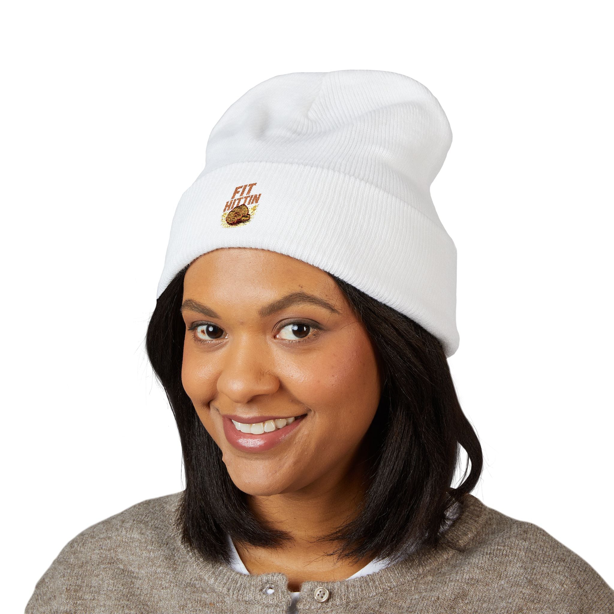Embroidered 'Fit Flu' Coffee Donut Beanie — Cozy Cuffed Winter Hat