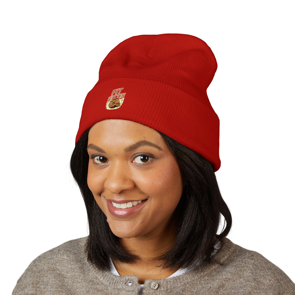 Embroidered 'Fit Flu' Coffee Donut Beanie — Cozy Cuffed Winter Hat