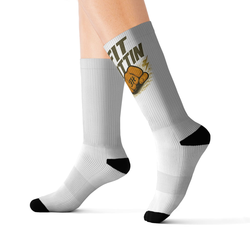 Custom Sublimation Crew Socks — 'Fit Hitin' Logo Athletic Socks