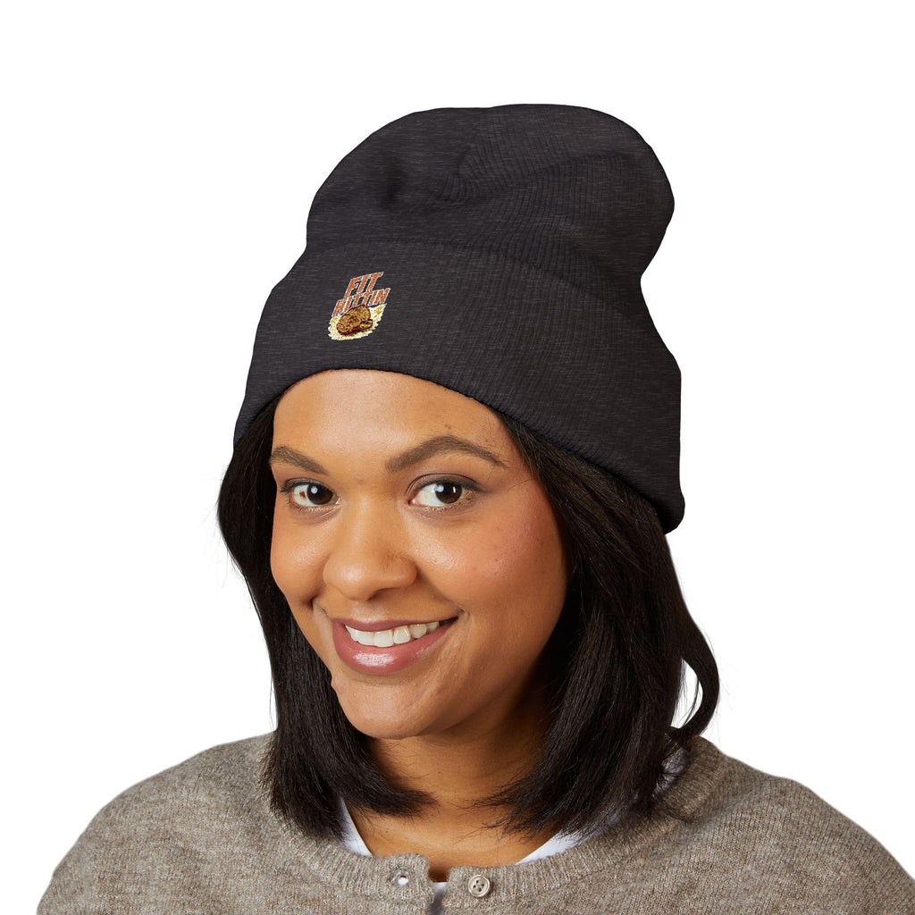 Embroidered 'Fit Flu' Coffee Donut Beanie — Cozy Cuffed Winter Hat