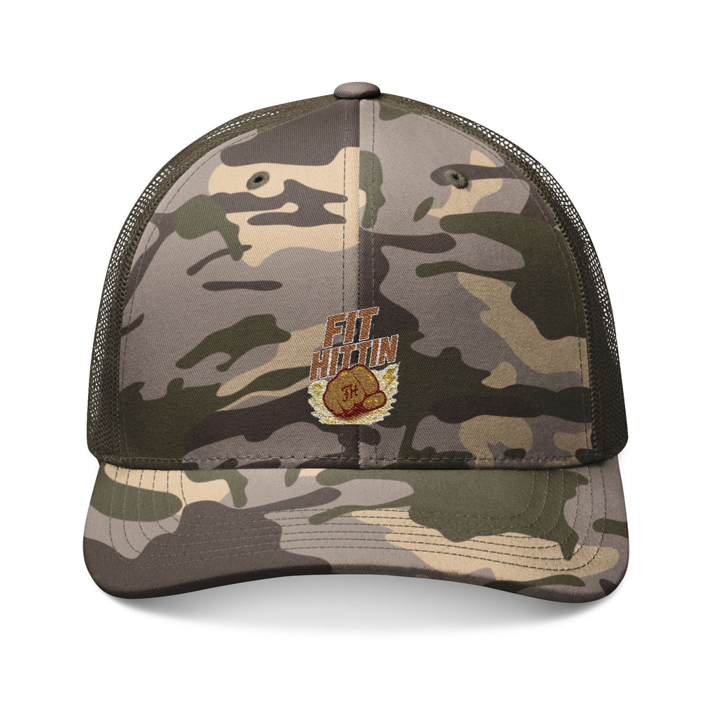 Camo Trucker Hat — Embroidered Sunflower Patch Cap