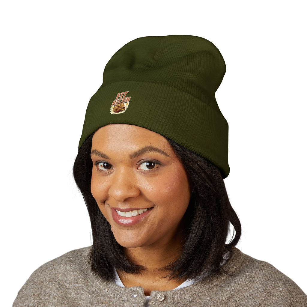 Embroidered 'Fit Flu' Coffee Donut Beanie — Cozy Cuffed Winter Hat