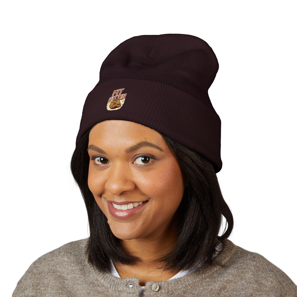 Embroidered 'Fit Flu' Coffee Donut Beanie — Cozy Cuffed Winter Hat