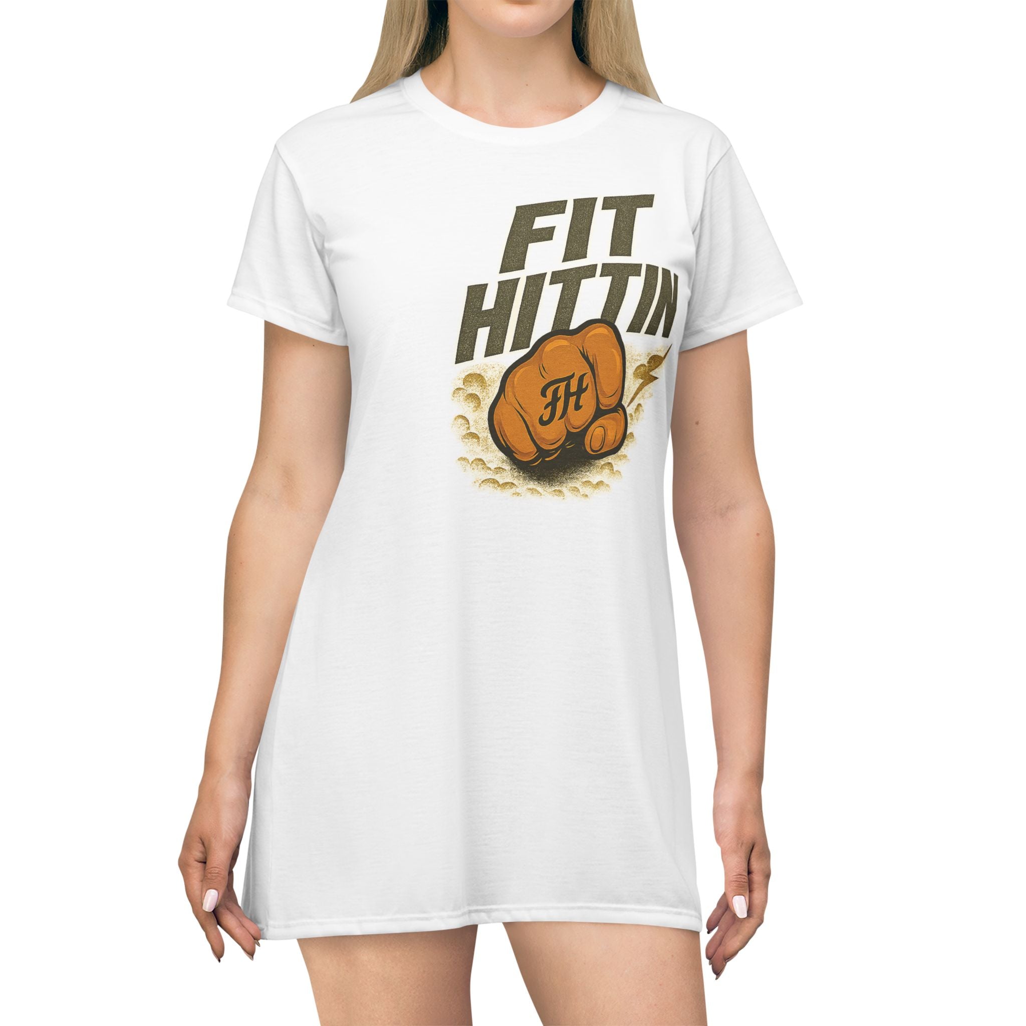 Fit Hittin Boxing Graphic T‑Shirt Dress — Casual Sporty Workout Tee Dress
